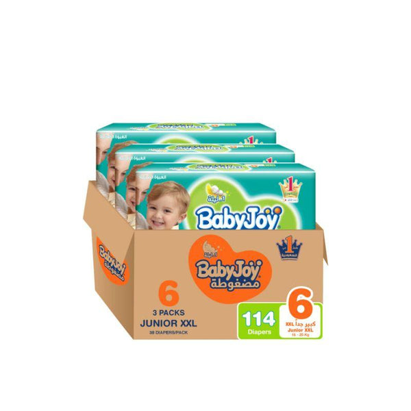 BabyJoy Compressed Diamond Pad Mega Box - Size 6 - Junior XXL - 16+ kg - 114 Diapers - Zrafh.com - Your Destination for Baby & Mother Needs in Saudi Arabia