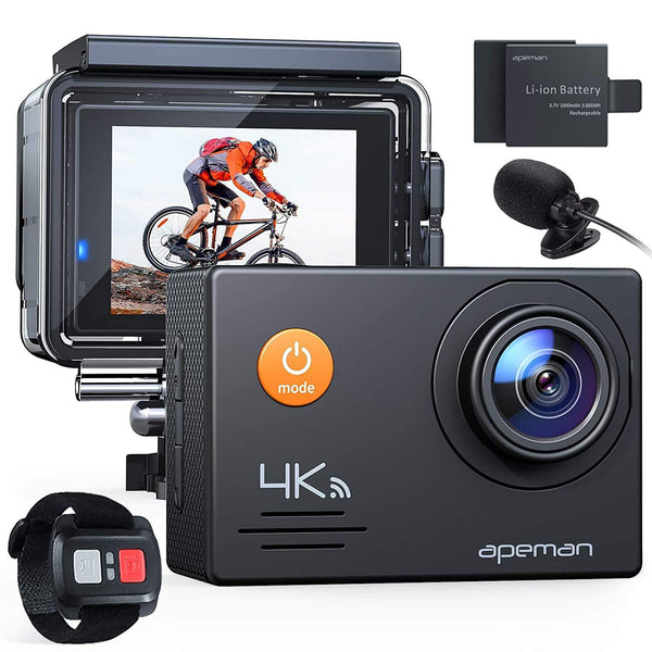 Apeman A79 Action Camera 4K 20MP WiFi External Microphone 2.4G Remote Control Underwater Waterproof 40M Sports Vlog Webcam Camcorder with 2 Rechargeable Batteries and Accessories Kits - Zrafh.com - Your Destination for Baby & Mother Needs in Saudi Arabia