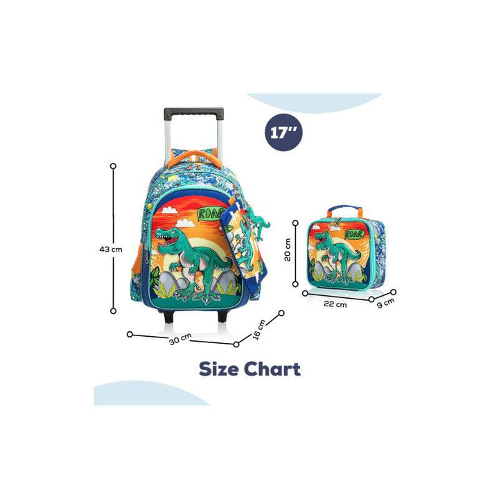 Eazy Kids Set of 3 Trolley School Bag Lunch Bag And Pencil Case - 16" - Dinosaur - Orange - Zrafh.com - Your Destination for Baby & Mother Needs in Saudi Arabia