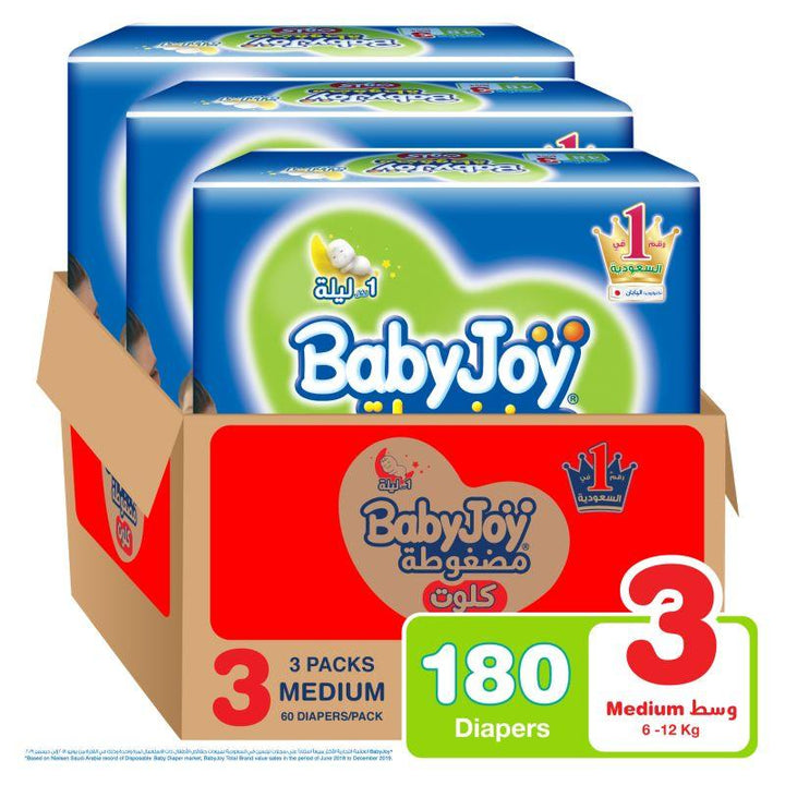 BabyJoy Culotte Mega Box - Size 3 - Medium - 6-12 kg - 180 Pieces - Zrafh.com - Your Destination for Baby & Mother Needs in Saudi Arabia