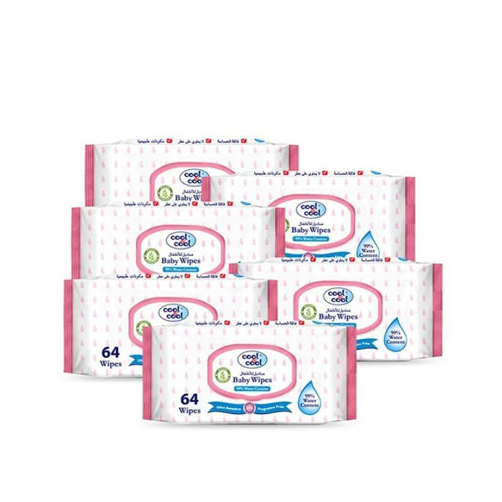 Cool & Cool Baby Wipes - 6 Packs - 384 Pieces - Zrafh.com - Your Destination for Baby & Mother Needs in Saudi Arabia