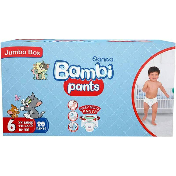 Sanita Bambi Baby Diaper Pants Jumbo Box #6 Size XXL, 16+ KG, 80 Diapers - ZRAFH