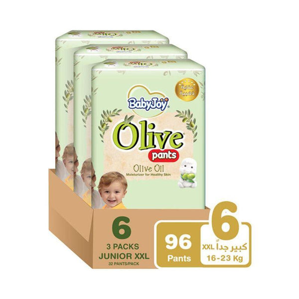 Babyjoy Olive Pants Mega Box - Size 6 - Junior XXL - 16-23 kg - 96 Diapers - Zrafh.com - Your Destination for Baby & Mother Needs in Saudi Arabia