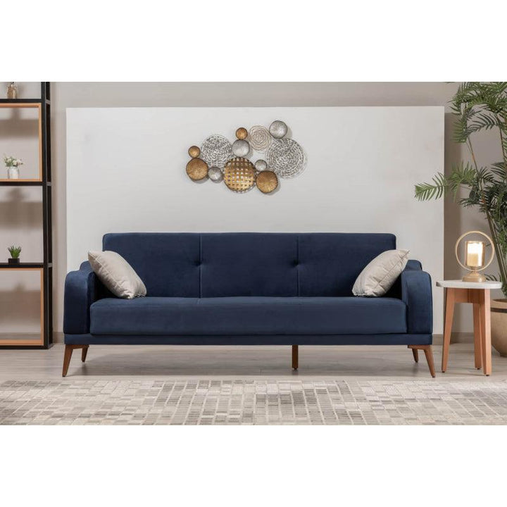 Elegance Unveiled: Dark Blue Velvet 3-Seater Sofa By Alhome - Zrafh.com - Your Destination for Baby & Mother Needs in Saudi Arabia