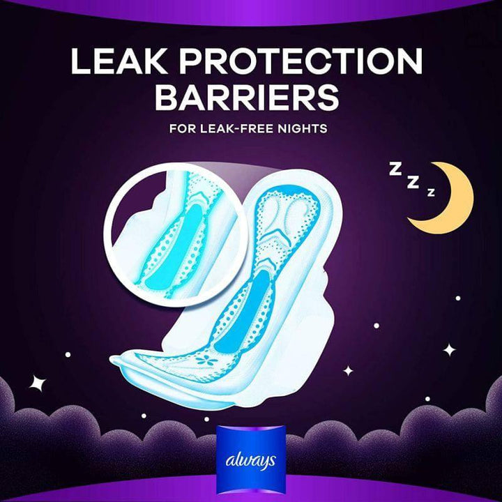 Always Dreamzz Pad Clean & Dry Maxi Thick, Night Long Sanitary Pads with Wings, 48 Pads - ZRAFH