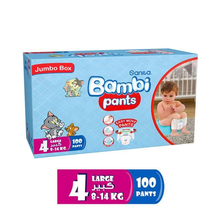 Sanita Bambi Baby Diaper Pants Jumbo Box #4 Size Large,8-14 KG,100 Diapers - ZRAFH