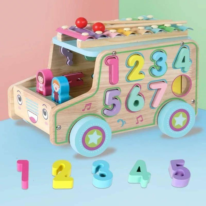 Wooden xylophone Car With Number Shape Letter 29x19x21 cm By Baby Love - 33-2243 - ZRAFH