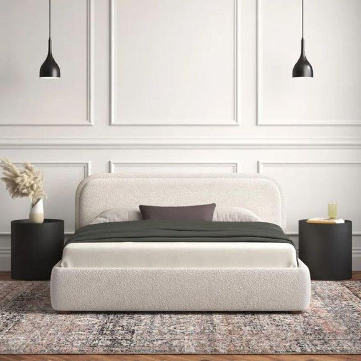 Queen Bed in Beige Boucle with Swedish Wood Frame By Alhome - Zrafh.com - Your Destination for Baby & Mother Needs in Saudi Arabia