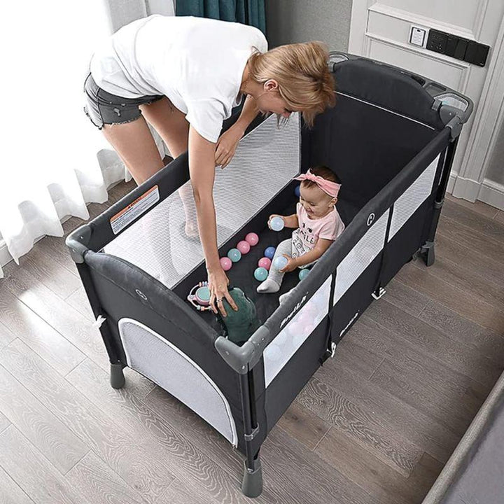 Teknum 4 in 1 Baby Bedside Co-Sleeper Bassinet and Playpen With Rocker - Grey - Zrafh.com - Your Destination for Baby & Mother Needs in Saudi Arabia