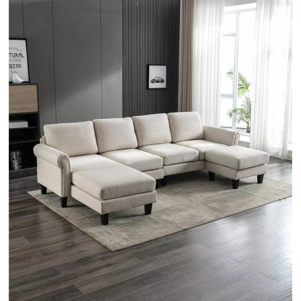 Beige Linen U-Shaped Sofa By Alhome - 110111701 - Zrafh.com - Your Destination for Baby & Mother Needs in Saudi Arabia