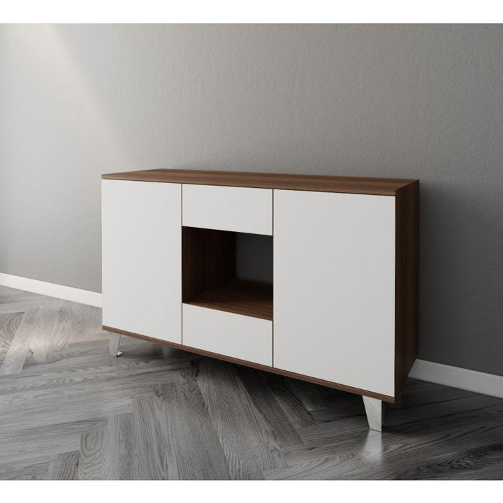 White and Brown Coffee Corner with Two Doors and Two Sliding Drawers By Alhome - Zrafh.com - Your Destination for Baby & Mother Needs in Saudi Arabia