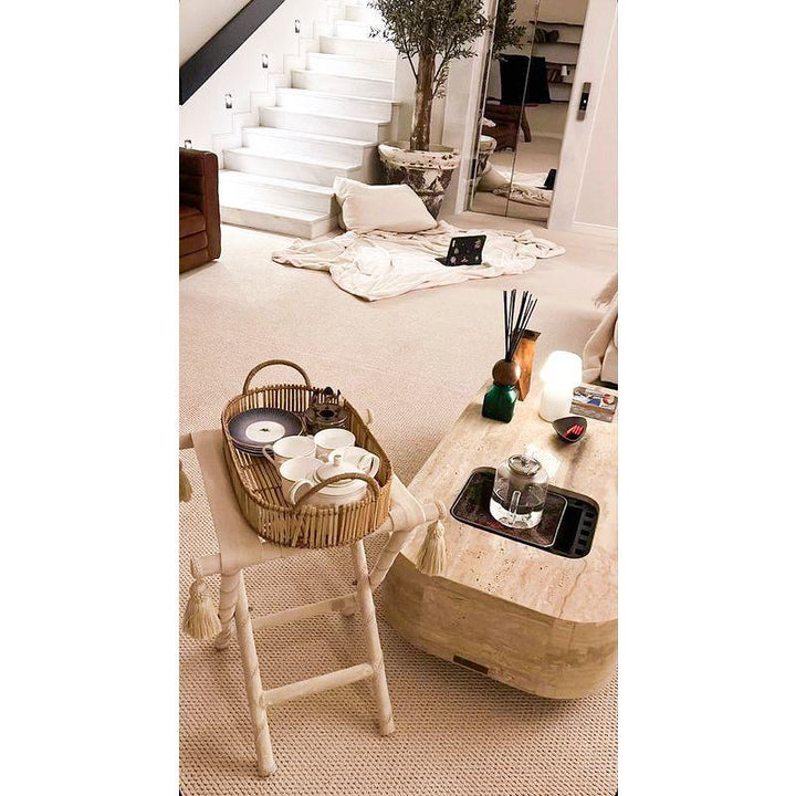 Serving Table with Charcoal Grill, Travertine Marble - By Alhome - Zrafh.com - Your Destination for Baby & Mother Needs in Saudi Arabia