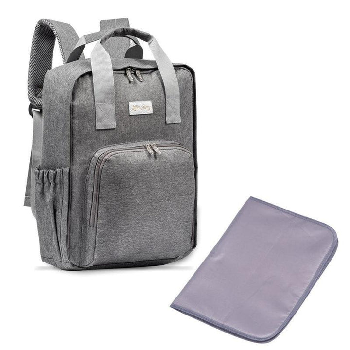 Little Story Stylish Diaper Travel Backpack With Changing Pad - Grey - Zrafh.com - Your Destination for Baby & Mother Needs in Saudi Arabia