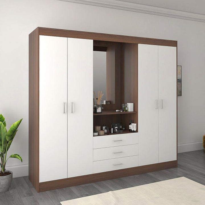 Elegant Wardrobe with White and Brown Dresser By Alhome - Zrafh.com - Your Destination for Baby & Mother Needs in Saudi Arabia