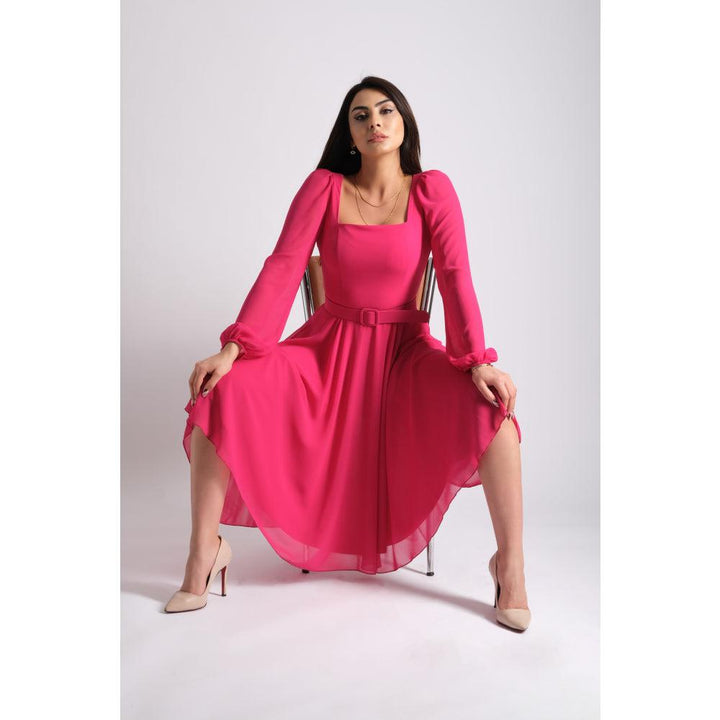 Londonella Women's Short Evening Dress With Long Sleeves & Elegant Waist Belt - 100222 - Zrafh.com - Your Destination for Baby & Mother Needs in Saudi Arabia