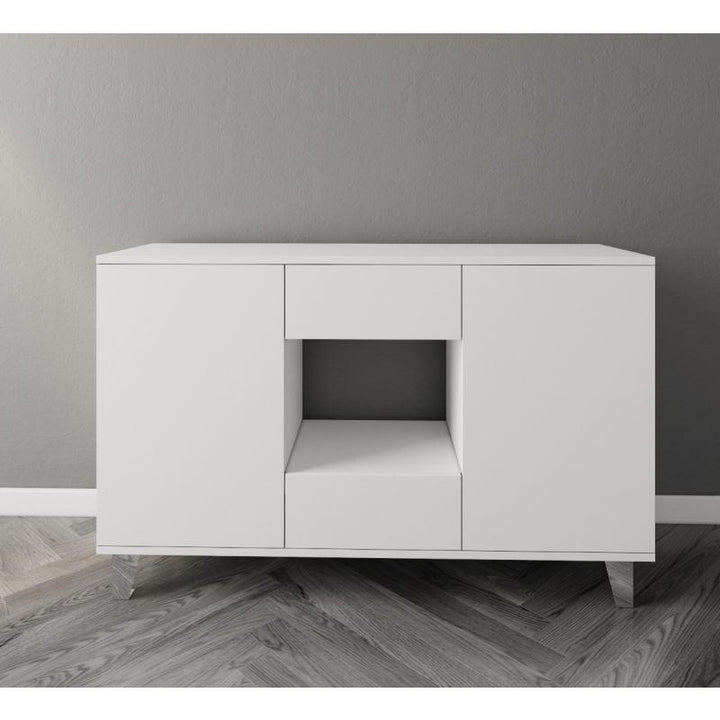 White Coffee Corner with Two Doors and Two Sliding Drawers By Alhome - Zrafh.com - Your Destination for Baby & Mother Needs in Saudi Arabia