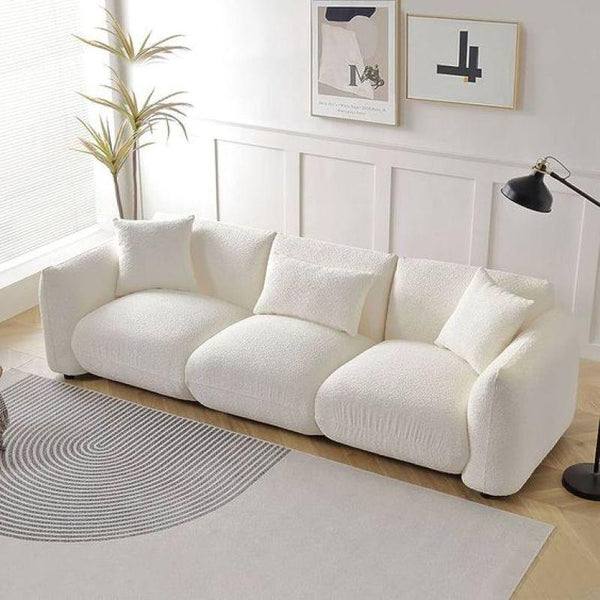 Luxurious White Boucle 3-Seater Sofa Swedish Wood By Alhome - Zrafh.com - Your Destination for Baby & Mother Needs in Saudi Arabia