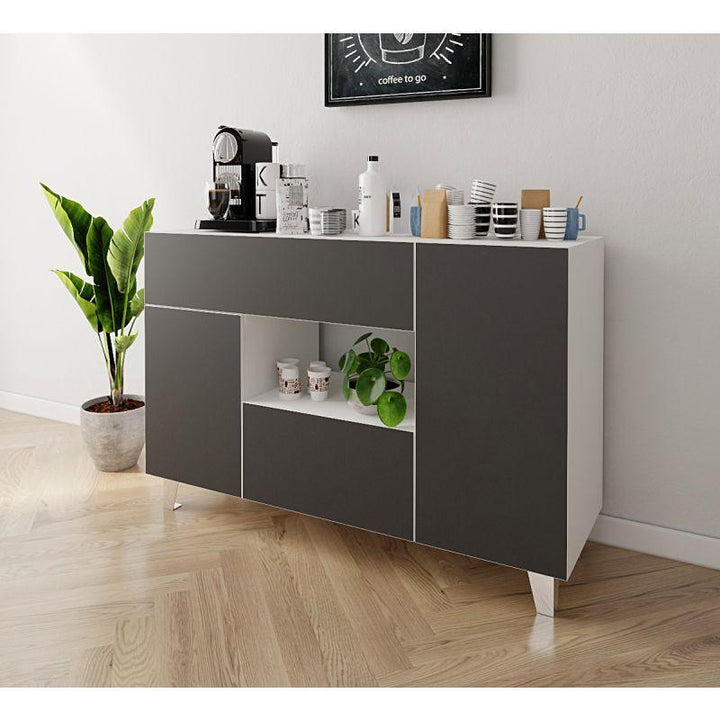 White and Black Coffee Corner with Two Shelves and Two Drawers By Alhome - Zrafh.com - Your Destination for Baby & Mother Needs in Saudi Arabia