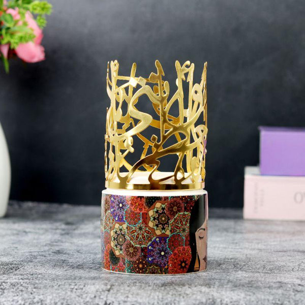 Ceramic Incense Burner With Square Base And Golden Sayings - 16 cm By Family Ship - Zrafh.com - Your Destination for Baby & Mother Needs in Saudi Arabia