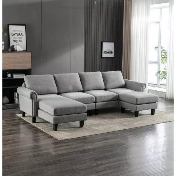 Gray Linen U-Shaped Sofa By Alhome - 110111700 - Zrafh.com - Your Destination for Baby & Mother Needs in Saudi Arabia