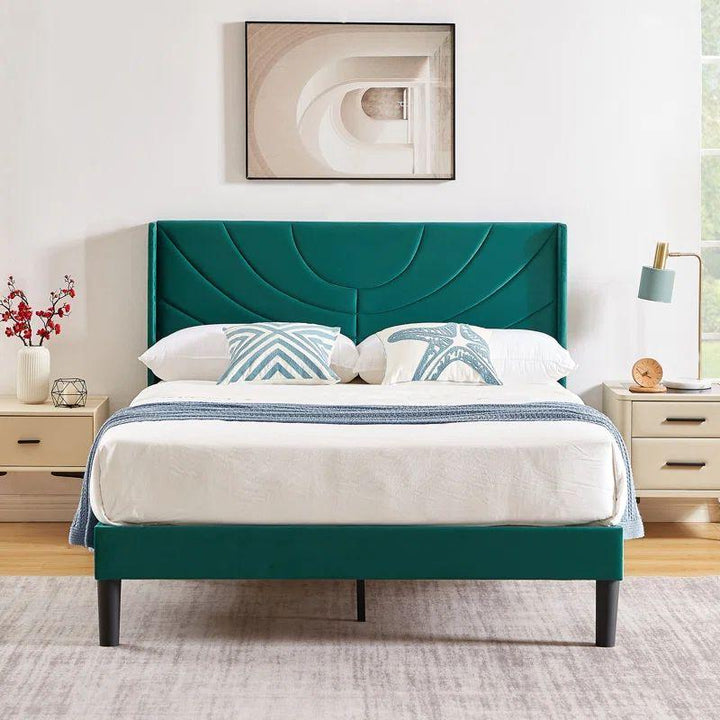 Swedish Wood Velvet Green Super King Bed By Alhome - 110112271 - Zrafh.com - Your Destination for Baby & Mother Needs in Saudi Arabia