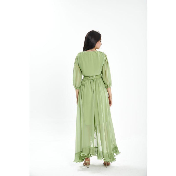 Londonella Women's Midi Summer Dress With Belt And Transparent Half Sleeves - Lon100319 - Zrafh.com - Your Destination for Baby & Mother Needs in Saudi Arabia