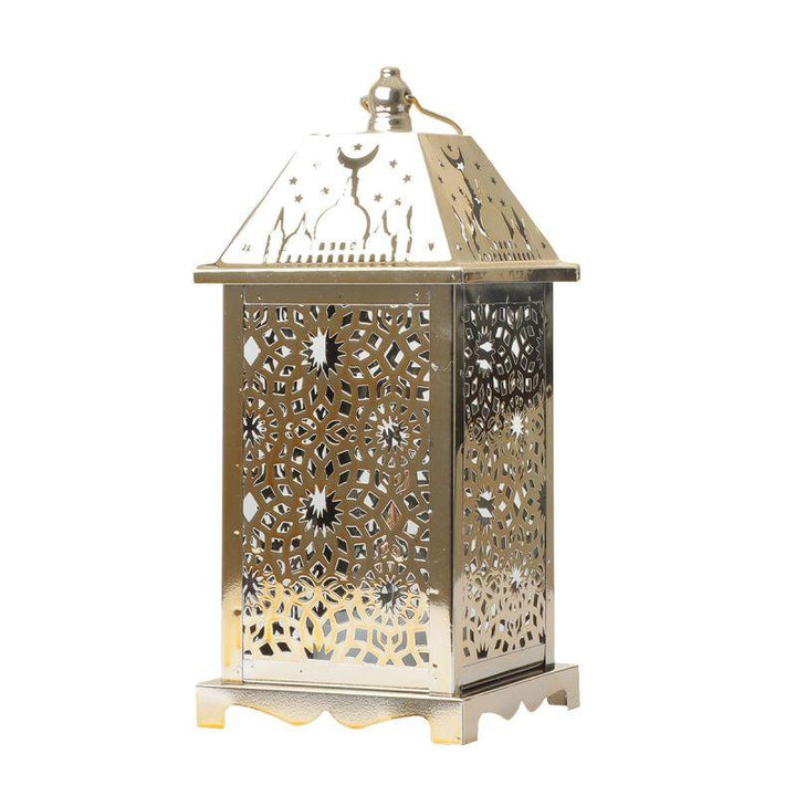 Steel Square Ramadan Lantern With Led Lighting - Gold - 27X12X12 Cm - By Family Ship - Zrafh.com - Your Destination for Baby & Mother Needs in Saudi Arabia