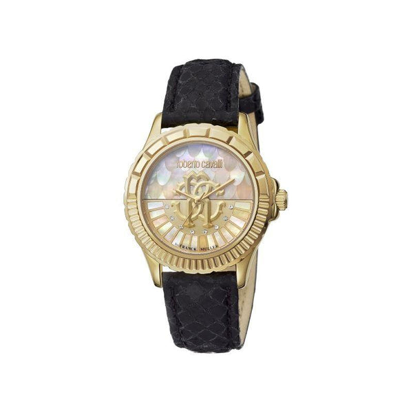 Roberto Cavalli Gold MOP Black Calfskin Leather Ladies Watch - RV2L014L0036 - Zrafh.com - Your Destination for Baby & Mother Needs in Saudi Arabia