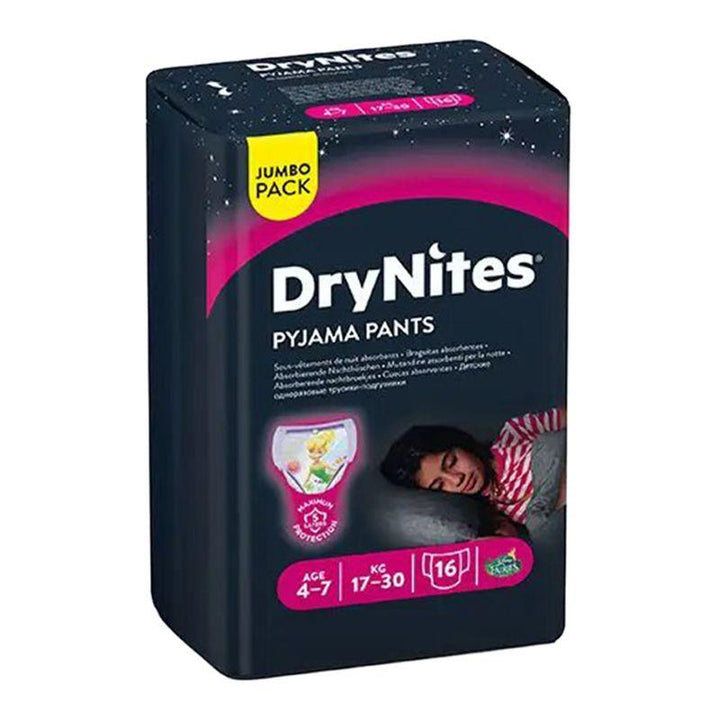Huggies Drynites Pyjama Bed Wetting Diaper Pants - 4-7 Years - Girl - 17-30 Kg - 16 Diaper Pants - Zrafh.com - Your Destination for Baby & Mother Needs in Saudi Arabia