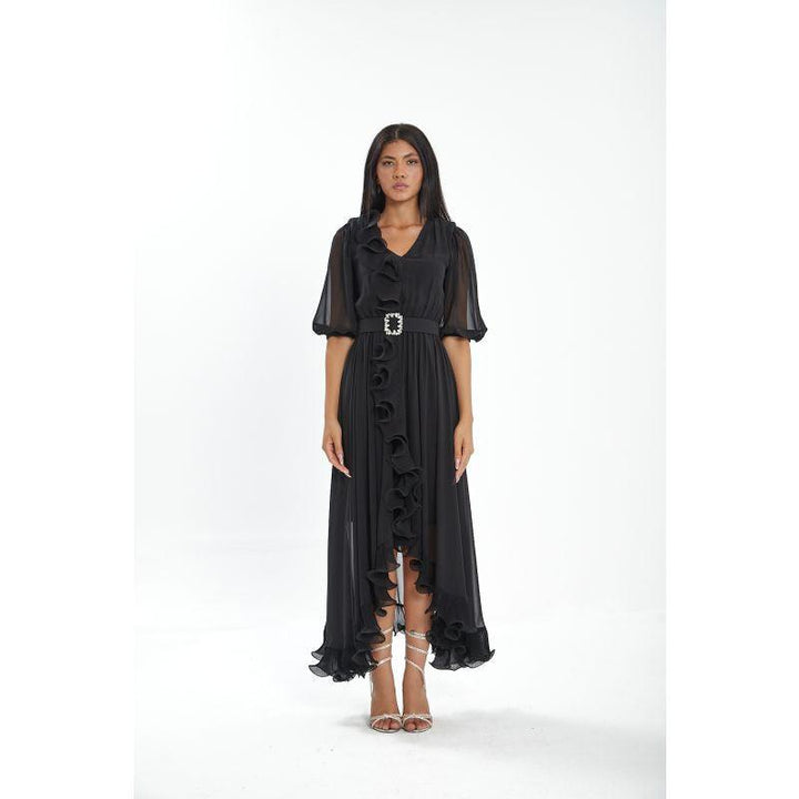 Londonella Women's Midi Summer Dress With Belt And Transparent Half Sleeves - Lon100319 - Zrafh.com - Your Destination for Baby & Mother Needs in Saudi Arabia