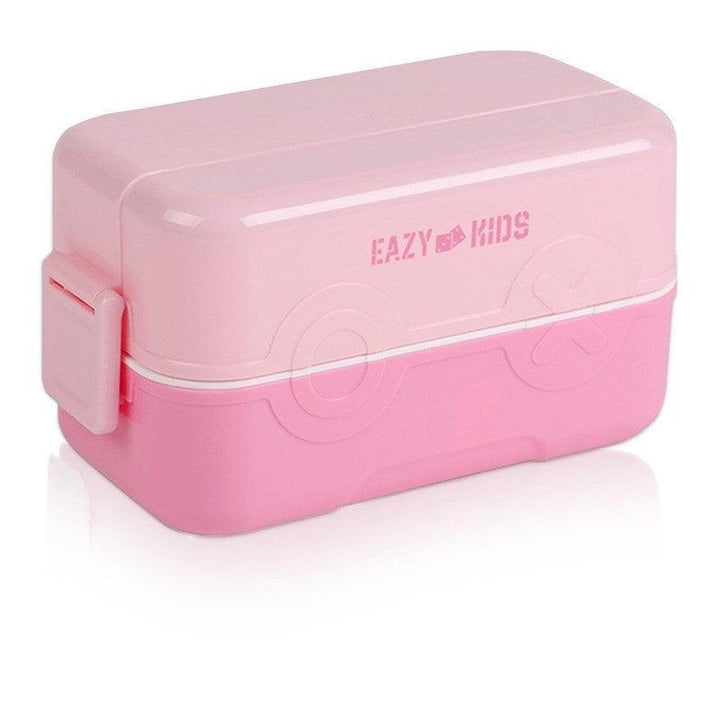Eazy Kids Double Decker tic-tac-toe Lunch Box w/ Bento Compartment Splitter Sauce Box and Spoon - 1200ml - Zrafh.com - Your Destination for Baby & Mother Needs in Saudi Arabia