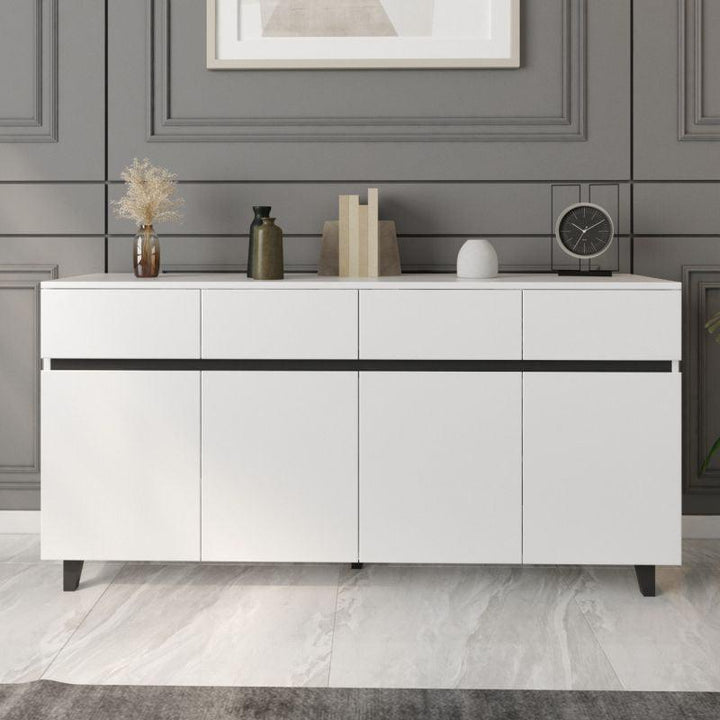 White Console with 4 Doors and 4 Drawers By Alhome - Zrafh.com - Your Destination for Baby & Mother Needs in Saudi Arabia