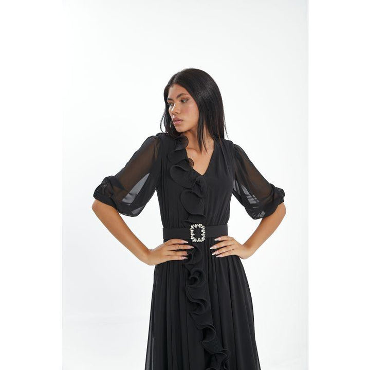 Londonella Women's Midi Summer Dress With Belt And Transparent Half Sleeves - Lon100319 - Zrafh.com - Your Destination for Baby & Mother Needs in Saudi Arabia