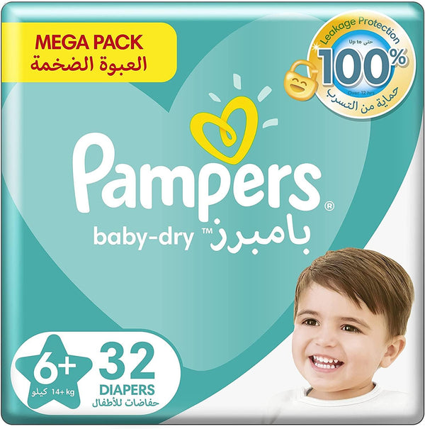 Pampers Baby Diapers Mega Pack Size 6+ Junior XX-Large, 14+ KG, 32 Diapers - ZRAFH