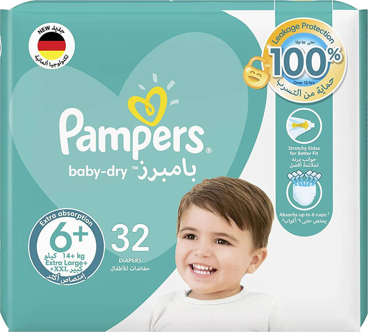 Pampers Baby Diapers Mega Pack Size 6+ Junior XX-Large, 14+ KG, 32 Diapers - ZRAFH