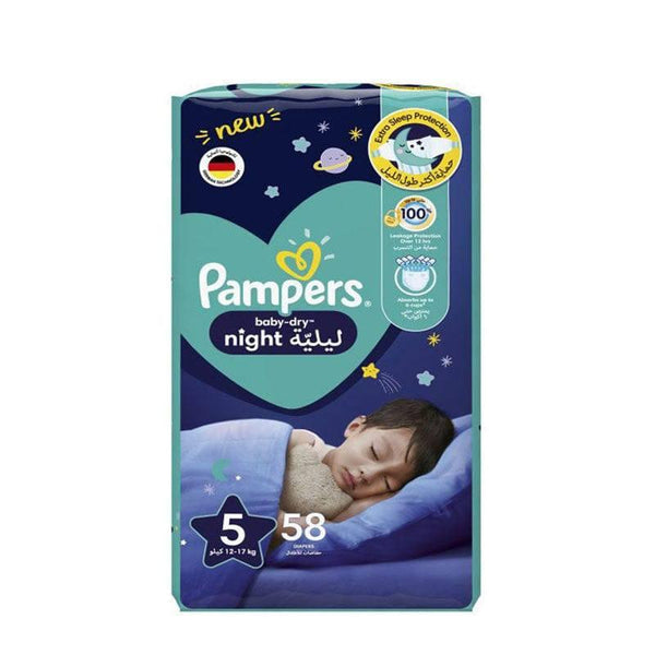Pampers Baby Diapers Night Giant Pack Size 5 Junior XL,12-17 KG, 58 Diapers - ZRAFH