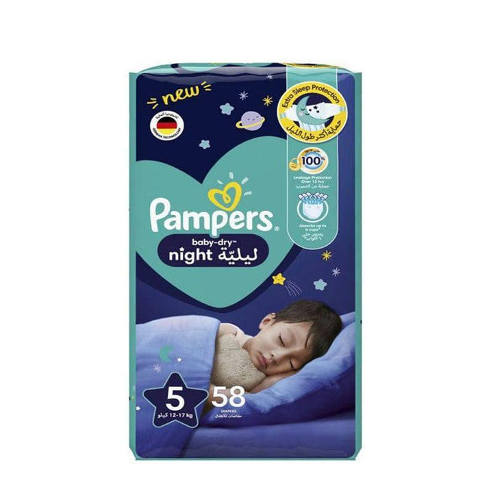 Pampers Baby Diapers Night Giant Pack Size 5 Junior XL,12-17 KG, 58 Diapers - ZRAFH