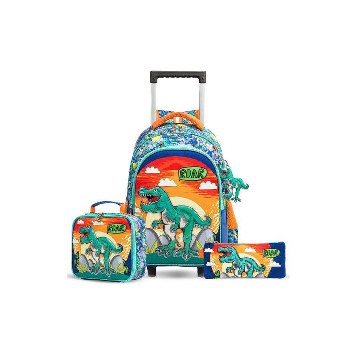 Eazy Kids Set of 3 Trolley School Bag Lunch Bag And Pencil Case - 16" - Dinosaur - Orange - Zrafh.com - Your Destination for Baby & Mother Needs in Saudi Arabia