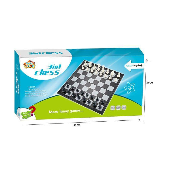 3 In 1 Chess Family Play Set Large Black And White - 56x8x24 cm - 36-1901239 - ZRAFH