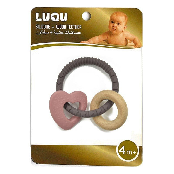 Luqu Silicone And Wood Teether- Heart - ZRAFH