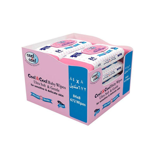 Cool and Cool Extra Large Size Baby Wipes Pack of 8 - 672 Pieces - Zrafh.com - Your Destination for Baby & Mother Needs in Saudi Arabia