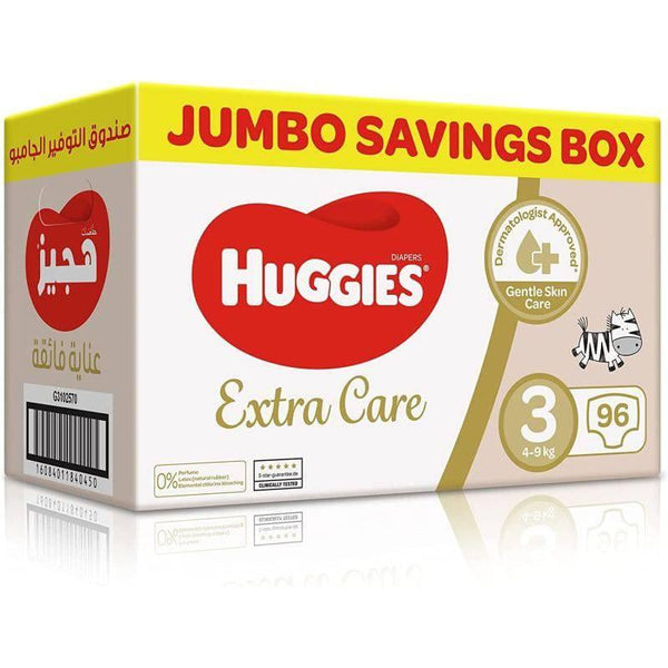 Huggies Jumbo Saving Box Baby Diapers Extra Care - Size (3) 4-9 KG- 96 Diapers - ZRAFH
