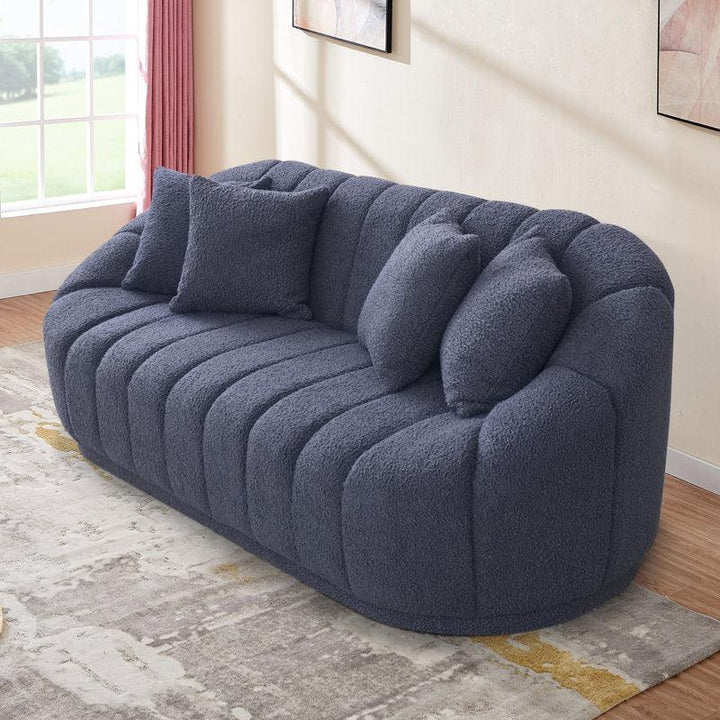 Indigo Allure: 3-Seater Bouclé Sofa in Rich Blue By Alhome - Zrafh.com - Your Destination for Baby & Mother Needs in Saudi Arabia