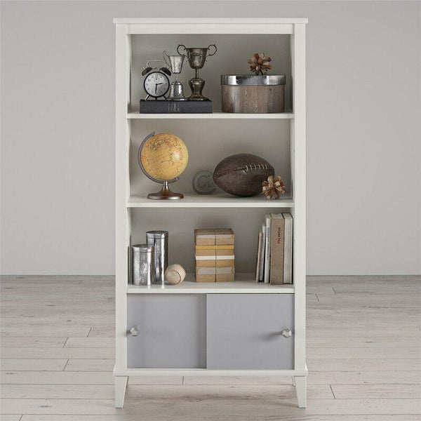 Kids Bookcase: 69x32x137 Wood, White and Grey by Alhome - Zrafh.com - Your Destination for Baby & Mother Needs in Saudi Arabia