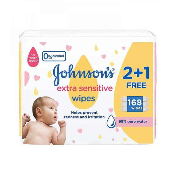 Johnson's Baby Wipes Extra Sensitive - 56 pack 2+1 free - 168 Wipes - ZRAFH
