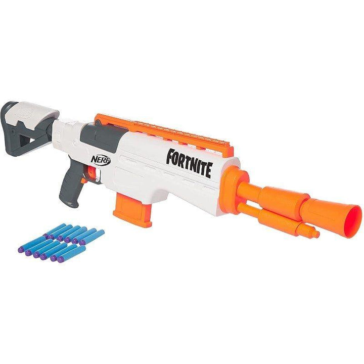 Fortnite IR Motorised Blaster Dart With Removable Clip And 12 Elite Darts From Nerf White And Orange - 22.76x11.73x2.64 cm - E9392 - ZRAFH
