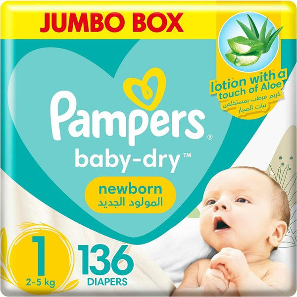 Pampers Baby Dry - Size 1 - Newborn - 136 Diapers - Zrafh.com - Your Destination for Baby & Mother Needs in Saudi Arabia