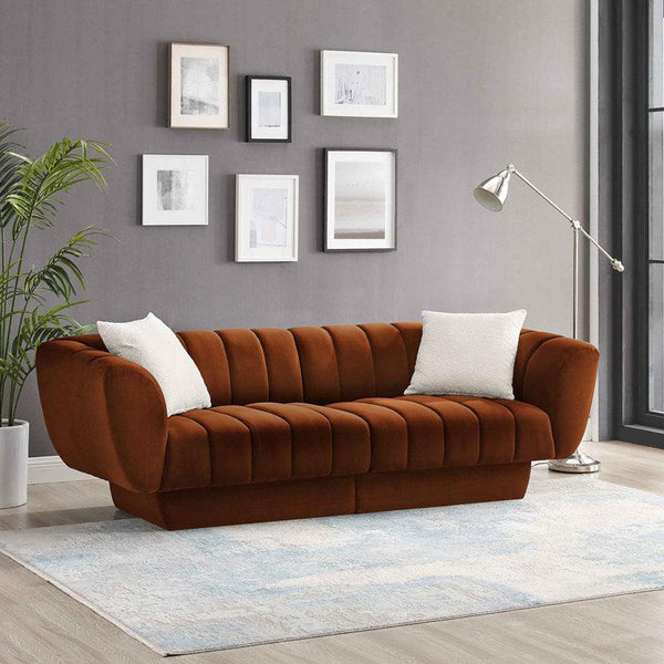 Timeless Luxury: 3-Seater Velvet Sofa in Camel By Alhome - Zrafh.com - Your Destination for Baby & Mother Needs in Saudi Arabia