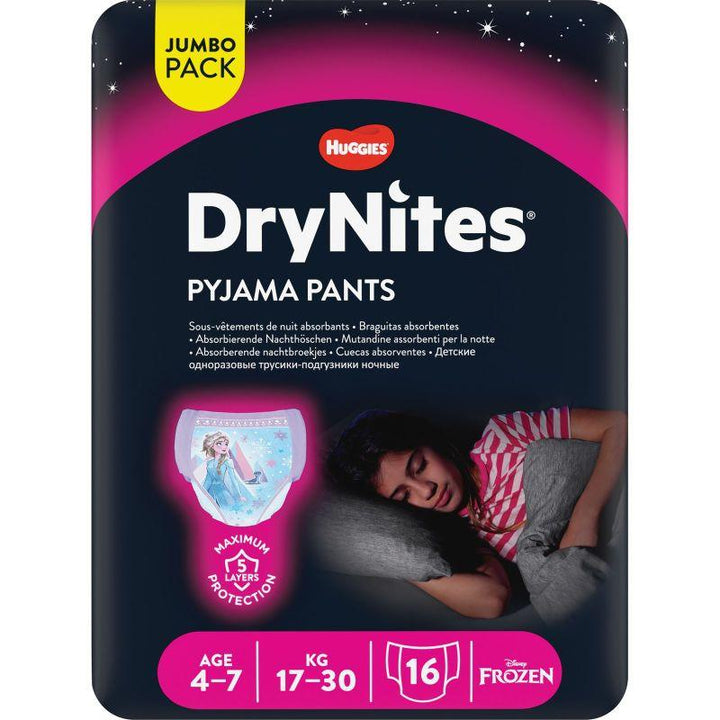 Huggies Drynites Pyjama Bed Wetting Diaper Pants - 4-7 Years - Girl - 17-30 Kg - 16 Diaper Pants - Zrafh.com - Your Destination for Baby & Mother Needs in Saudi Arabia