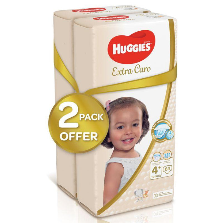 Huggies Extra Care Diaper - Mega Pack - Size 4+ - 128 Diapers - Zrafh.com - Your Destination for Baby & Mother Needs in Saudi Arabia
